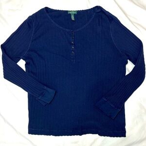 Lauren Ralph Lauren Rib Henley Navy Women’s Sweater – Size 2X